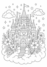 Feenschloss Fantasie ist ein kostenloses A4-Ausmalbild mit klaren schwarzen Konturen zum Ausdrucken.