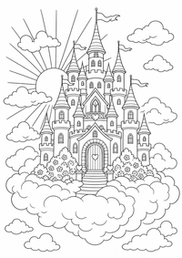 Feenschloss Fantasie ist ein kostenloses A4-Ausmalbild mit klaren schwarzen Konturen zum Ausdrucken.