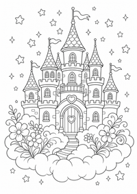 Feenschloss Fantasie ist ein kostenloses A4-Ausmalbild mit klaren schwarzen Konturen zum Ausdrucken.