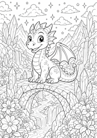 Dragón sobre puente de cristal es un dibujo de fantasía para colorear gratis, con contornos negros claros y detalles fáciles de imprimir para niños. Abre el archivo PNG, imprímelo en A4 y úsalo en casa, en el jardín de infancia o en la escuela.
