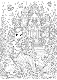 Fantasía sirena korallenpalast es un dibujo de fantasía para colorear gratis, con contornos negros claros y detalles fáciles de imprimir para niños. Abre el archivo PNG, imprímelo en A4 y úsalo en casa, en el jardín de infancia o en la escuela.