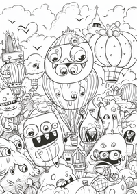 Monstruo con globos es un dibujo de fantasía para colorear gratis, con contornos negros claros y detalles fáciles de imprimir para niños. Abre el archivo PNG, imprímelo en A4 y úsalo en casa, en el jardín de infancia o en la escuela.