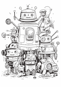 Familia de robots es un dibujo de fantasía para colorear gratis, con contornos negros claros y detalles fáciles de imprimir para niños. Abre el archivo PNG, imprímelo en A4 y úsalo en casa, en el jardín de infancia o en la escuela.
