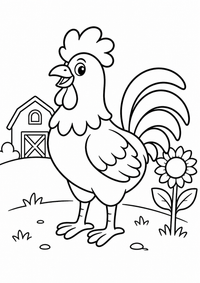 Französischer Hahn auf dem Bauernhof ist ein einfaches, kinderfreundliches kostenloses A4-Ausmalbild mit dicken schwarzen Konturen auf weißem Hintergrund zum Ausdrucken.
