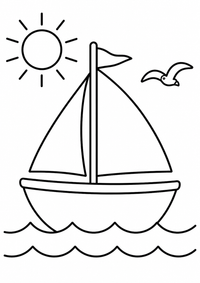Segelboot am Mittelmeer ist ein einfaches, kinderfreundliches kostenloses A4-Ausmalbild mit dicken schwarzen Konturen auf weißem Hintergrund zum Ausdrucken.