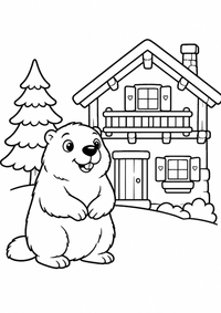 Murmeltier in den französischen Alpen ist ein einfaches, kinderfreundliches kostenloses A4-Ausmalbild mit dicken schwarzen Konturen auf weißem Hintergrund zum Ausdrucken.