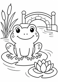 Frosch am französischen Teich ist ein einfaches, kinderfreundliches kostenloses A4-Ausmalbild mit dicken schwarzen Konturen auf weißem Hintergrund zum Ausdrucken.