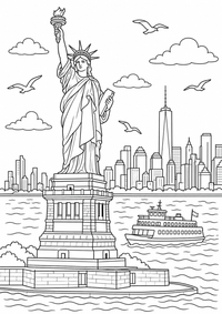Freiheitsstatue in New York ist ein kostenloses A4-Ausmalbild mit klaren schwarzen Konturen auf weißem Hintergrund zum Ausdrucken.