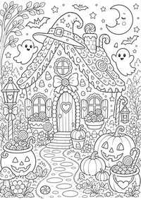 Halloween dulce casa de brujas es un dibujo de Halloween para colorear gratis, con contornos negros claros y detalles fáciles de imprimir para niños. Abre el archivo PNG, imprímelo en A4 y úsalo en casa, en el jardín de infancia o en la escuela.