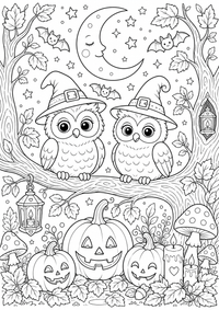 Halloween búhos en el luz de luna es un dibujo de Halloween para colorear gratis, con contornos negros claros y detalles fáciles de imprimir para niños. Abre el archivo PNG, imprímelo en A4 y úsalo en casa, en el jardín de infancia o en la escuela.