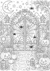 Halloween telaraña jardín es un dibujo de Halloween para colorear gratis, con contornos negros claros y detalles fáciles de imprimir para niños. Abre el archivo PNG, imprímelo en A4 y úsalo en casa, en el jardín de infancia o en la escuela.