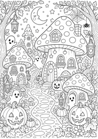 Halloween bosque mágico setas es un dibujo de Halloween para colorear gratis, con contornos negros claros y detalles fáciles de imprimir para niños. Abre el archivo PNG, imprímelo en A4 y úsalo en casa, en el jardín de infancia o en la escuela.