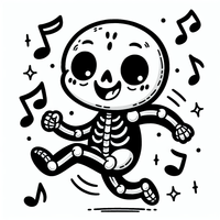 Bailando esqueleto es un dibujo de Halloween para colorear gratis, con contornos negros claros y detalles fáciles de imprimir para niños. Abre el archivo PNG, imprímelo en A4 y úsalo en casa, en el jardín de infancia o en la escuela.