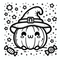 Adorable calabaza con sombrero de bruja es un dibujo de Halloween para colorear gratis, con contornos negros claros y detalles fáciles de imprimir para niños. Abre el archivo PNG, imprímelo en A4 y úsalo en casa, en el jardín de infancia o en la escuela.