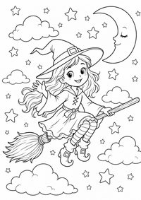 Halloween : Halloween Hexe auf Besen — página para colorir é uma página gratuita para colorir e imprimir em A4, com contornos pretos nítidos e áreas claras para colorir. Sem cadastro.