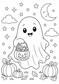 Halloween : Freundliches Halloween Gespenst — página para colorir é uma página gratuita para colorir e imprimir em A4, com contornos pretos nítidos e áreas claras para colorir. Sem cadastro.