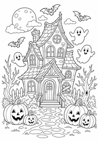 Halloween : Kinderfreundliches Halloween Spukhaus — página para colorir é uma página gratuita para colorir e imprimir em A4, com contornos pretos nítidos e áreas claras para colorir. Sem cadastro.