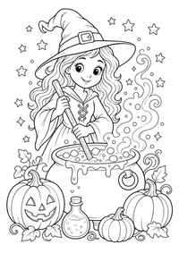 Halloween : Hexe Kessel — página para colorir é uma página gratuita para colorir e imprimir em A4, com contornos pretos nítidos e áreas claras para colorir. Sem cadastro.