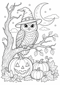 Halloween : Eule — página para colorir é uma página gratuita para colorir e imprimir em A4, com contornos pretos nítidos e áreas claras para colorir. Sem cadastro.
