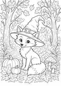 Halloween Fuchs ist ein kostenloses A4-Ausmalbild mit klaren schwarzen Konturen zum Ausdrucken.