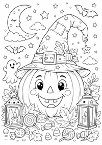 Calabaza con sombrero de bruja es un dibujo de Halloween para colorear gratis, con contornos negros claros y detalles fáciles de imprimir para niños. Abre el archivo PNG, imprímelo en A4 y úsalo en casa, en el jardín de infancia o en la escuela.