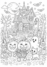 Halloween Pumpkin desfile — página para colorir é uma página gratuita para colorir e imprimir em A4, com contornos pretos nítidos e áreas claras para colorir. Sem cadastro.