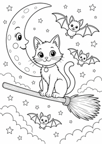 Cat broom — página para colorir é uma página gratuita para colorir e imprimir em A4, com contornos pretos nítidos e áreas claras para colorir. Sem cadastro.