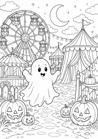 Ghost carnival — página para colorir é uma página gratuita para colorir e imprimir em A4, com contornos pretos nítidos e áreas claras para colorir. Sem cadastro.