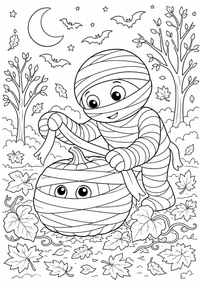 Mummy pumpkin — página para colorir é uma página gratuita para colorir e imprimir em A4, com contornos pretos nítidos e áreas claras para colorir. Sem cadastro.