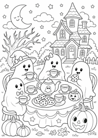 Ghost chá hora — página para colorir é uma página gratuita para colorir e imprimir em A4, com contornos pretos nítidos e áreas claras para colorir. Sem cadastro.