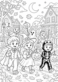 Pumpkin lantern desfile — página para colorir é uma página gratuita para colorir e imprimir em A4, com contornos pretos nítidos e áreas claras para colorir. Sem cadastro.