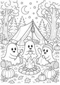 Geister Camping — página para colorir é uma página gratuita para colorir e imprimir em A4, com contornos pretos nítidos e áreas claras para colorir. Sem cadastro.