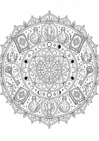 Círculo mágico mandala es un dibujo de mandala para colorear gratis, con contornos negros claros y detalles fáciles de imprimir para niños. Abre el archivo PNG, imprímelo en A4 y úsalo en casa, en el jardín de infancia o en la escuela.