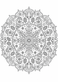 Copos de nieve mandala es un dibujo de mandala para colorear gratis, con contornos negros claros y detalles fáciles de imprimir para niños. Abre el archivo PNG, imprímelo en A4 y úsalo en casa, en el jardín de infancia o en la escuela.