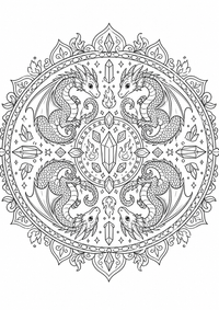 Dragones mandala es un dibujo de mandala para colorear gratis, con contornos negros claros y detalles fáciles de imprimir para niños. Abre el archivo PNG, imprímelo en A4 y úsalo en casa, en el jardín de infancia o en la escuela.