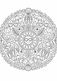 Verano mandala es un dibujo de mandala para colorear gratis, con contornos negros claros y detalles fáciles de imprimir para niños. Abre el archivo PNG, imprímelo en A4 y úsalo en casa, en el jardín de infancia o en la escuela.