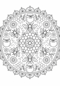 Abejas mandala es un dibujo de mandala para colorear gratis, con contornos negros claros y detalles fáciles de imprimir para niños. Abre el archivo PNG, imprímelo en A4 y úsalo en casa, en el jardín de infancia o en la escuela.