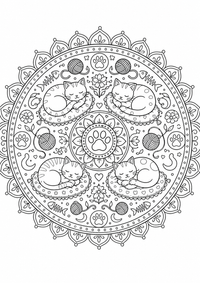 Gatos mandala es un dibujo de mandala para colorear gratis, con contornos negros claros y detalles fáciles de imprimir para niños. Abre el archivo PNG, imprímelo en A4 y úsalo en casa, en el jardín de infancia o en la escuela.