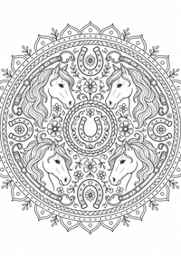 Caballos mandala es un dibujo de mandala para colorear gratis, con contornos negros claros y detalles fáciles de imprimir para niños. Abre el archivo PNG, imprímelo en A4 y úsalo en casa, en el jardín de infancia o en la escuela.