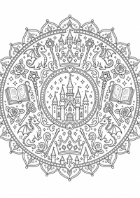 Cuento de hadas mandala es un dibujo de mandala para colorear gratis, con contornos negros claros y detalles fáciles de imprimir para niños. Abre el archivo PNG, imprímelo en A4 y úsalo en casa, en el jardín de infancia o en la escuela.