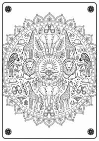 Safari mandala es un dibujo de mandala para colorear gratis, con contornos negros claros y detalles fáciles de imprimir para niños. Abre el archivo PNG, imprímelo en A4 y úsalo en casa, en el jardín de infancia o en la escuela.