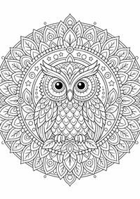 Eulen Mandala est un coloriage Mandalas gratuit a imprimer en A4 avec des contours noirs nets.