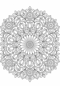 Fleurs Mandala est un coloriage Mandalas gratuit a imprimer en A4 avec des contours noirs nets.