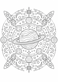 Weltraum Mandala est un coloriage Mandalas gratuit a imprimer en A4 avec des contours noirs nets.