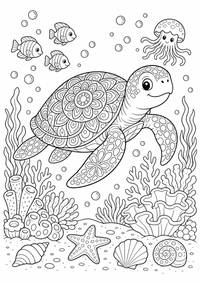 Sea Turtle मंडला — कलरिंग पेज एक मुफ्त A4 कलरिंग पेज है, जिसमें स्पष्ट काली रूपरेखाएँ और रंग भरने के लिए साफ़ क्षेत्र हैं। पंजीकरण आवश्यक नहीं।