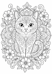 Mandala Katze ist ein kostenloses A4-Ausmalbild mit klaren schwarzen Konturen zum Ausdrucken.