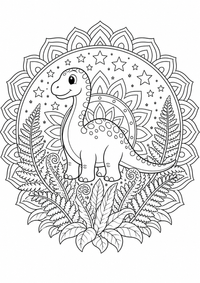 Mandala Dino ist ein kostenloses A4-Ausmalbild mit klaren schwarzen Konturen zum Ausdrucken.