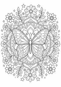 Schmetterling Blumen Mandala ist ein kostenloses A4-Ausmalbild mit klaren schwarzen Konturen zum Ausdrucken.