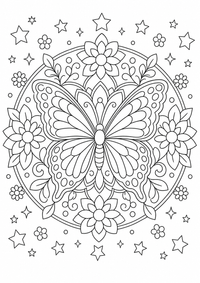 Schmetterling Blumen Mandala ist ein kostenloses A4-Ausmalbild mit klaren schwarzen Konturen zum Ausdrucken.