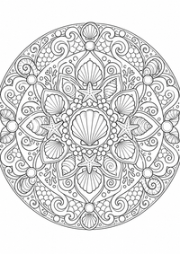 Marino mandala conchas es un dibujo de mandala para colorear gratis, con contornos negros claros y detalles fáciles de imprimir para niños. Abre el archivo PNG, imprímelo en A4 y úsalo en casa, en el jardín de infancia o en la escuela.